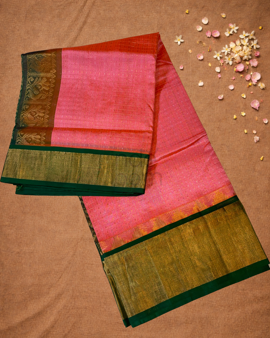 Pure Handloom Korvai Saree | Doll pink