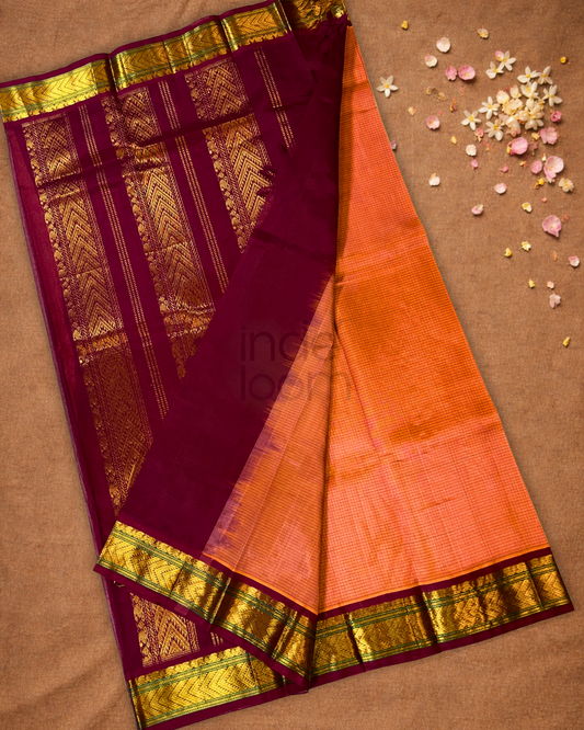 Pure Handloom Korvai Saree | Carrot Orange