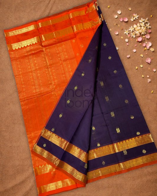 Handloom Korvai Silk Cotton Saree | Indigo Purple