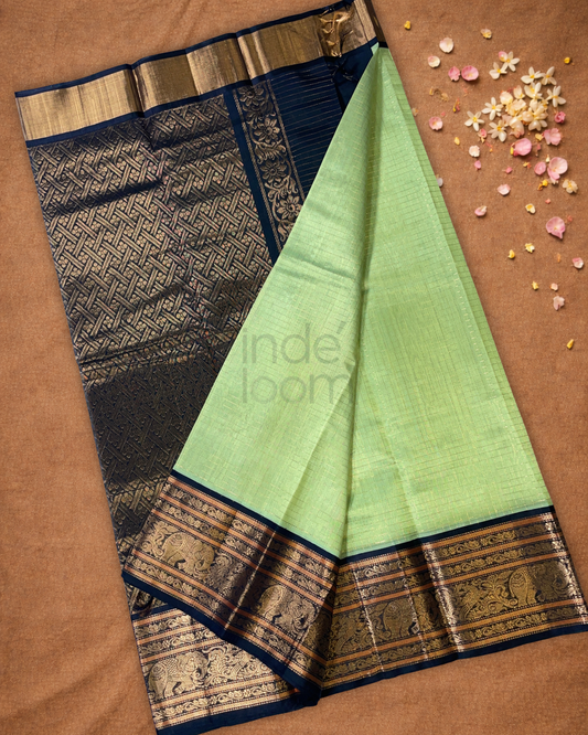 Handloom Korvai Silk Cotton Saree | Seafoam Teal