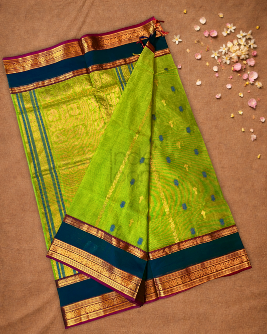 Chettinad Cotton Saree | Lime Green