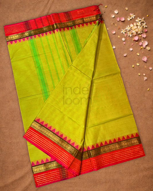 Chettinad Cotton Saree | Lime Green