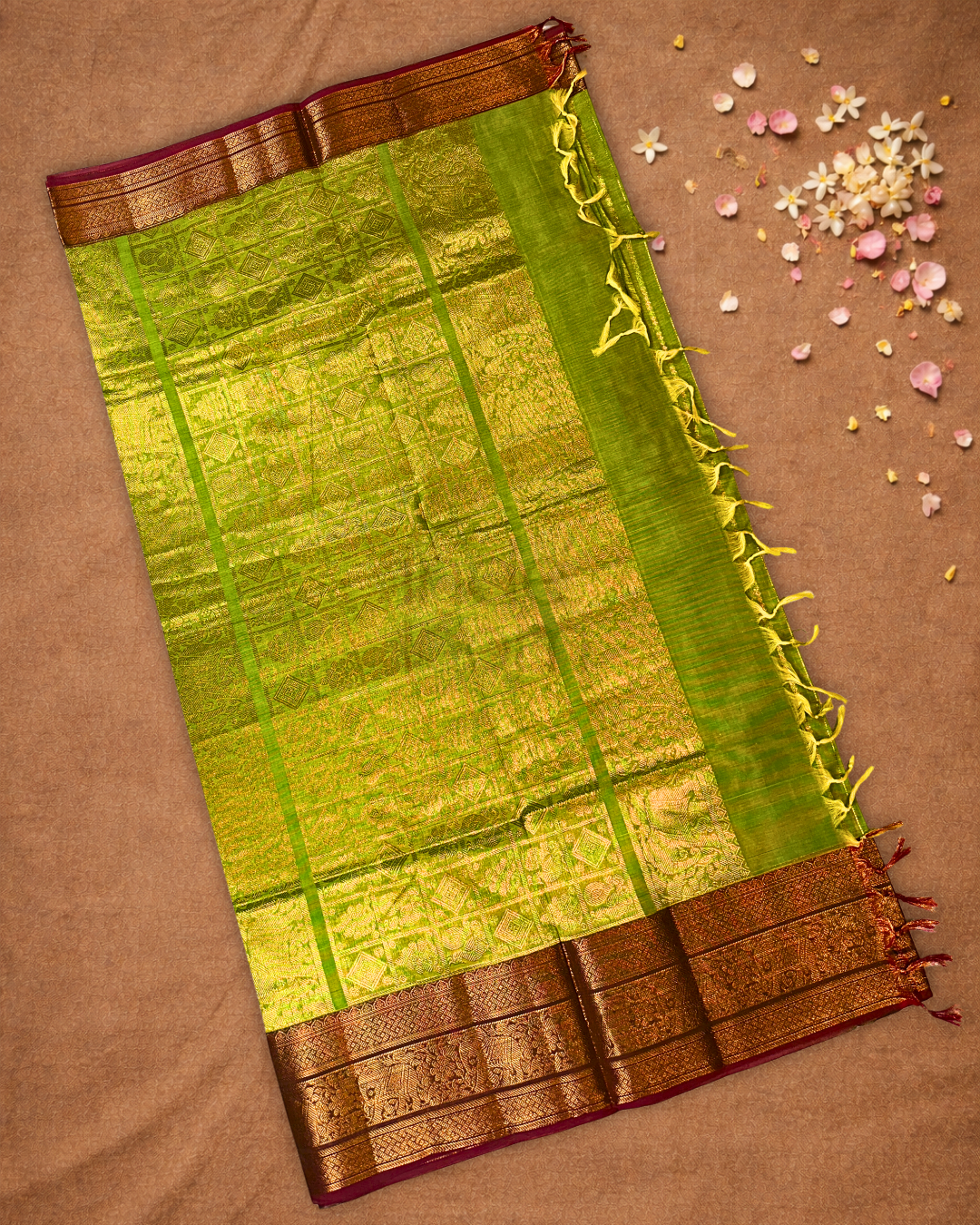 Chettinad Cotton Saree | Lime Green