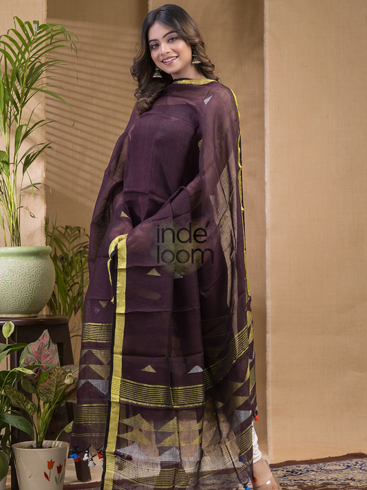 Grape Wine | Handloom Jamdani Linen Unstitched 2-Piece Kurti