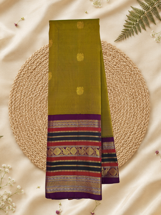 Handwoven Pure Gadwal Silk Saree | Olive Green