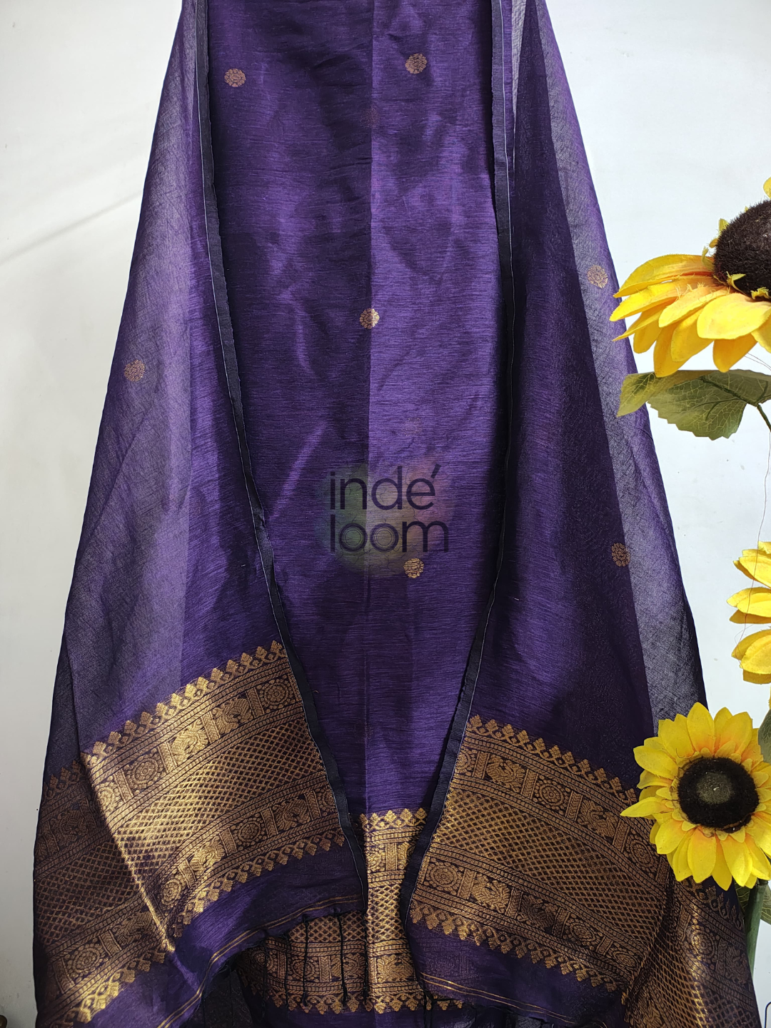 Handwoven Jamdani Linen Unstitched 2-piece Kurti | Indigo Purple