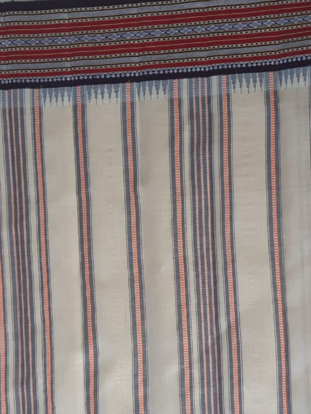 Beige & Wine purpule Handloom Vidarbha Tussar Silk Saree with Multicolor Contrast Border -064