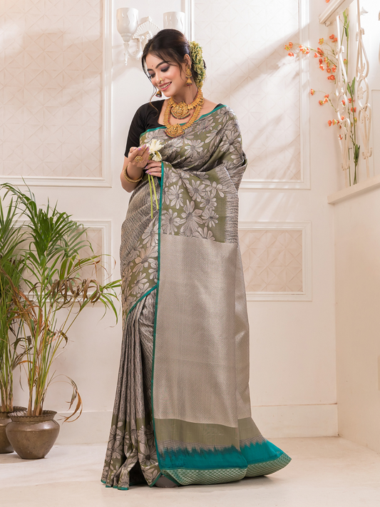 Harita Tara - Jade Green radiance with floral zari sparkle