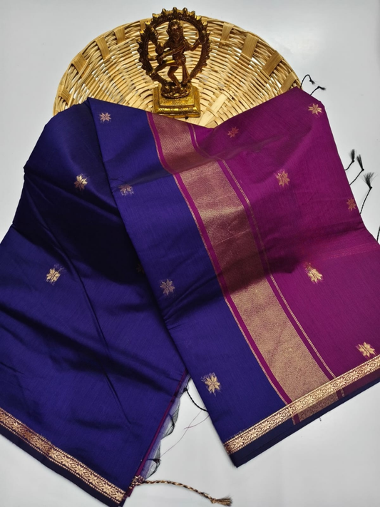 Maheshwari Silk Cotton Saree – Festive Elegance |Navy Blue