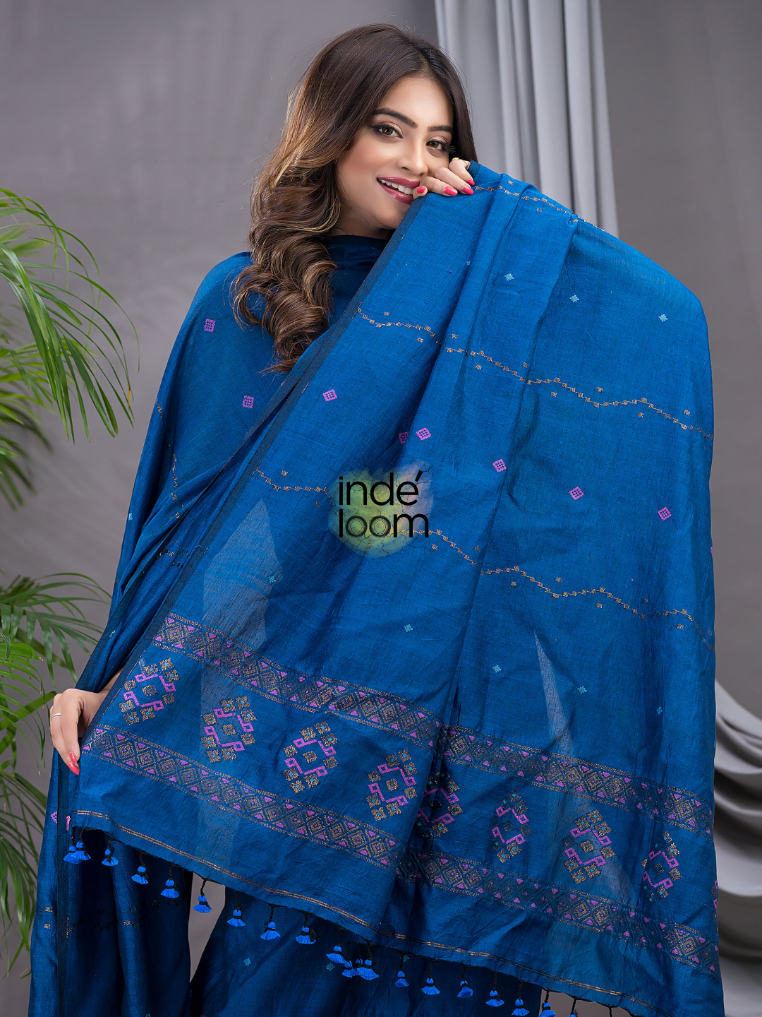 Handwoven Jamdani Silk Cotton Kurti | Navy Blue