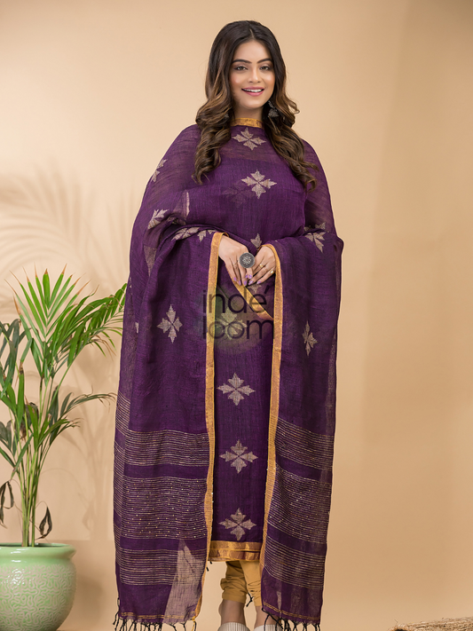 Grape Purple | Handloom Jamdani Linen Unstitched 2-Piece Kurti