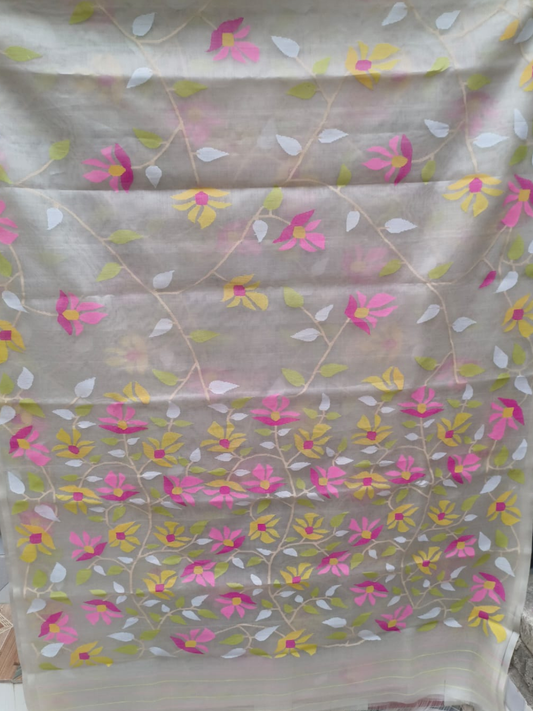 Handwoven Pure Jamdani Cotton Saree | Warm Ivory