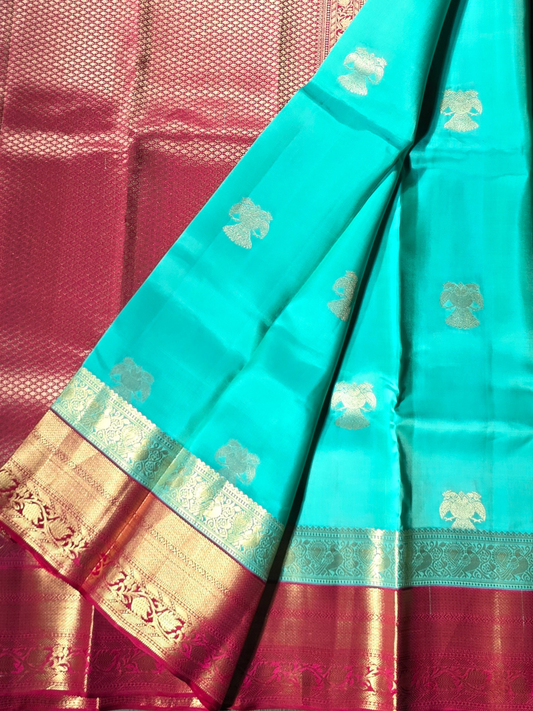 Traditional Kanjivaram Semi Silk Sarees | Turquoise