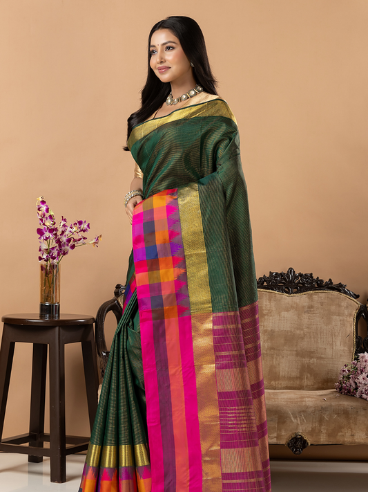 Handloom Kanjivaram Silk Saree | Dark Green
