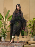 Dark Black Jamdani 2-Piece Set Kurti & Dupatta (UNSTITCHED) -762