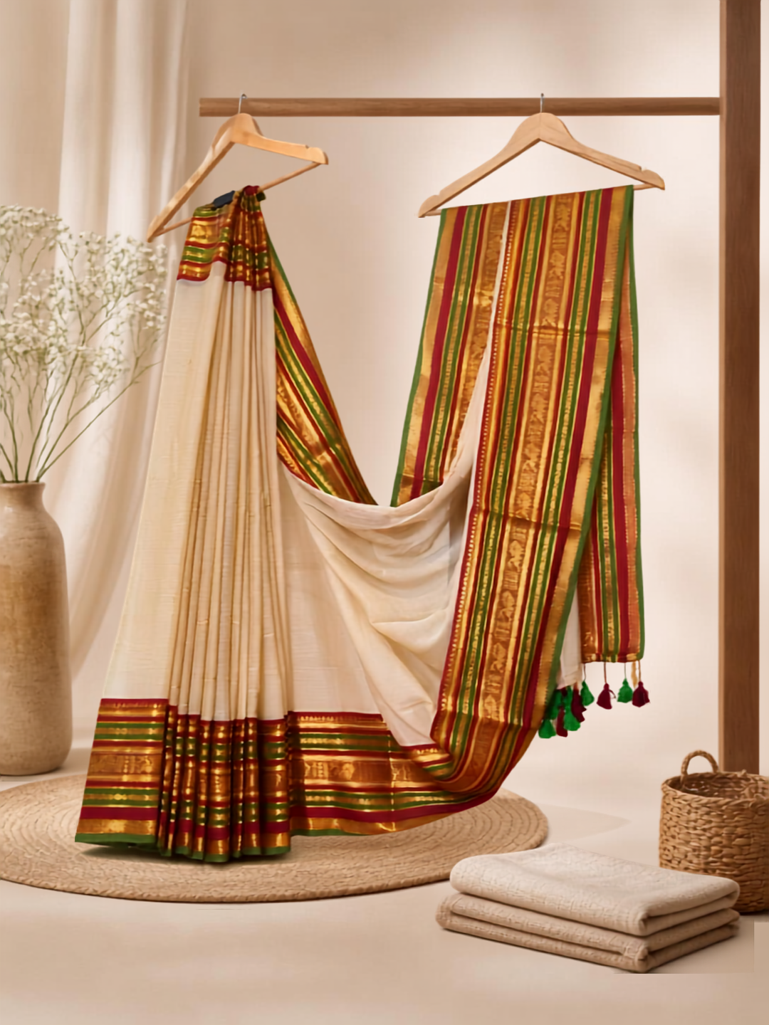 Pure Handloom Mul Cotton Saree | Shell White