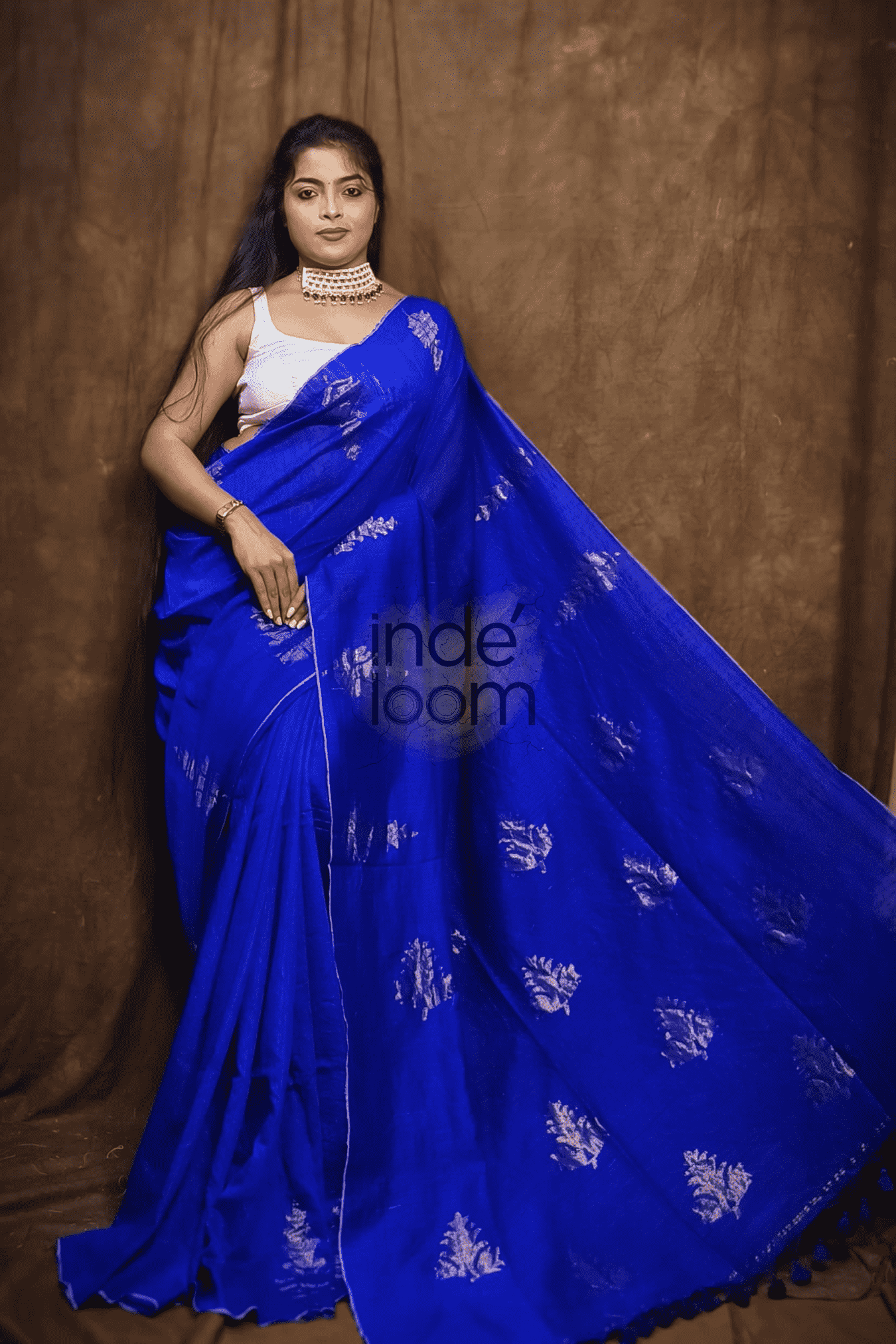 Reshom silk Matka Handloom Saree with Egyptian Blue-114