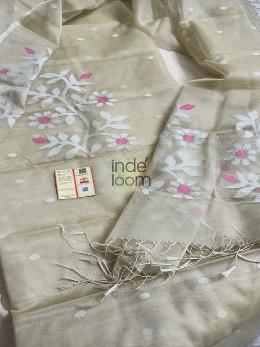 Beige Sand | Handloom Jamdani Muslin Unstitched 2-Piece Kurti