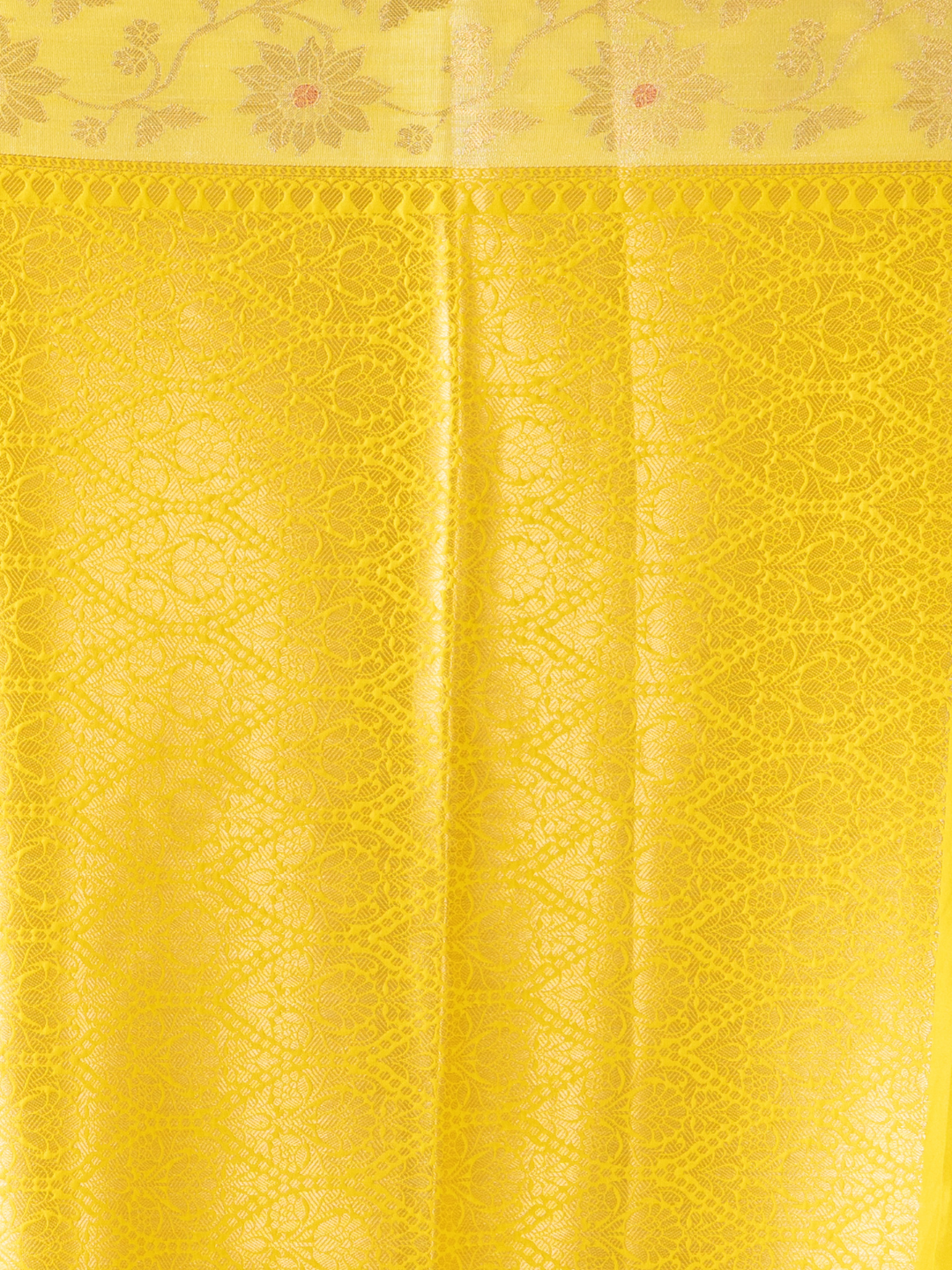 Classic Benarasi Katan Semi Silk Saree | Lemon Yellow