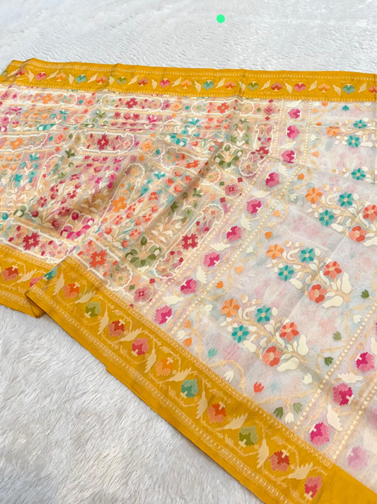 Exclusive Pure Ektara Benarasi Kora Jamdani saree | Beige