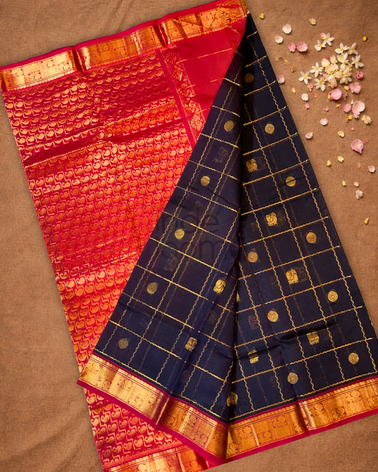 Handloom Korvai Silk Cotton Saree | Steel Blue