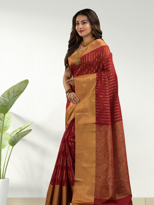 Cherry Red Cotton Silk Saree - 017