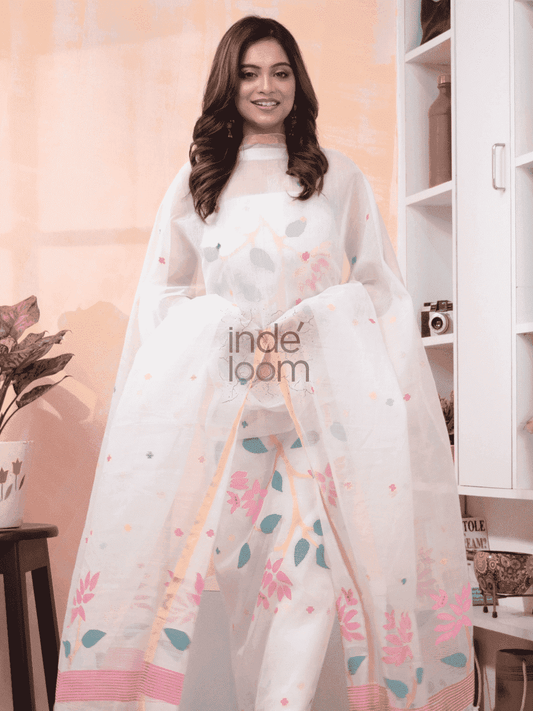 Pure White | Handloom Jamdani Muslin Unstitched 2-Piece Kurti