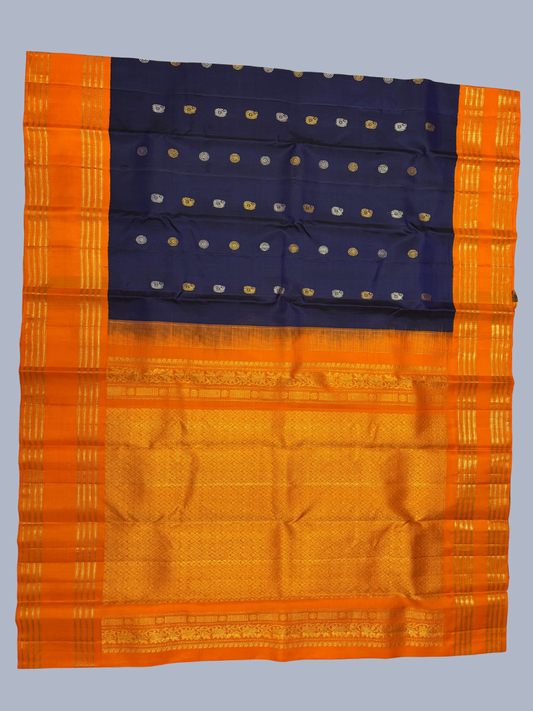 Pure Handwoven Gadwal Silk Saree With Deep Navy Blue -030