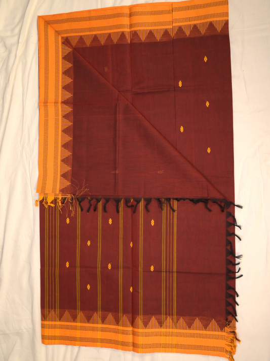 Kanchi Cotton|Maroon & Yellow