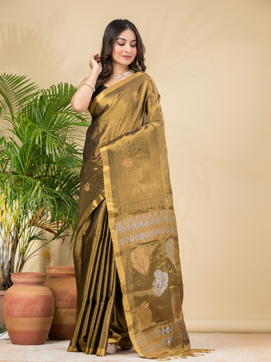 Tissue Silk Saree With Golden Brown - 029