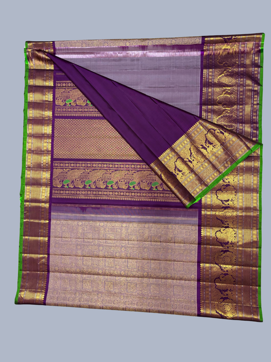 Pure Handwoven Gadwal Silk Saree With Mulberry Purple - 030