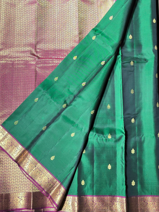 Traditional Kanjivaram Semi Silk Sarees | Deep Emerald Green