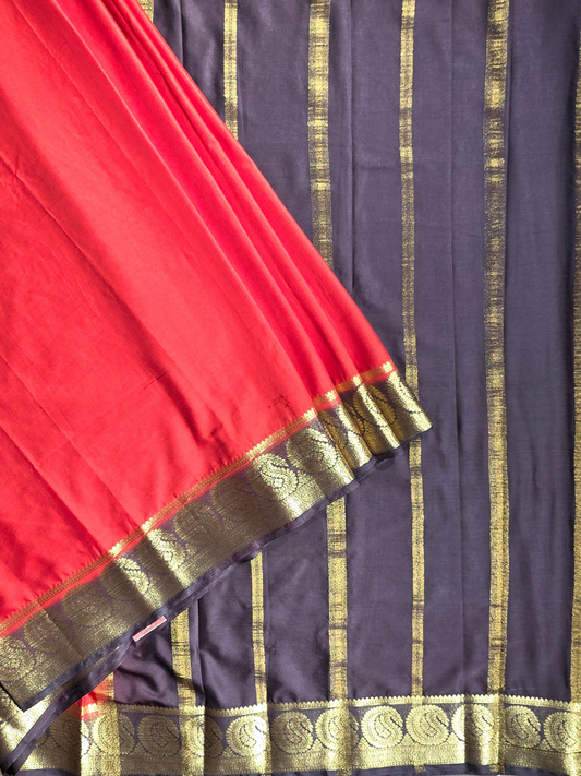 Classic Mysore Semi Silk Saree | Coral Red