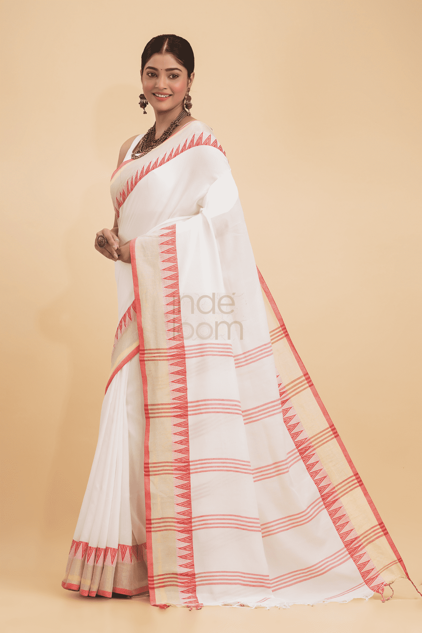 Dewali Silk Saree with Red and Golden Border-008 - indeloom