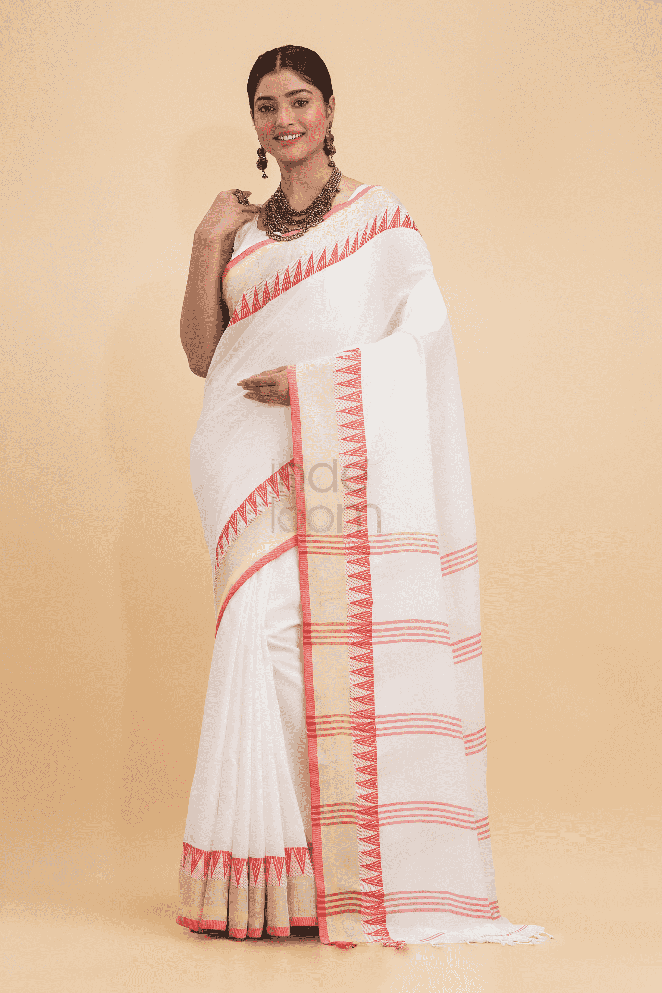 Dewali Silk Saree with Red and Golden Border-008 - indeloom