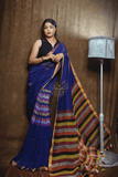 Handloom Linen Checks Saree with Multicolor Stripes-007 - indeloom