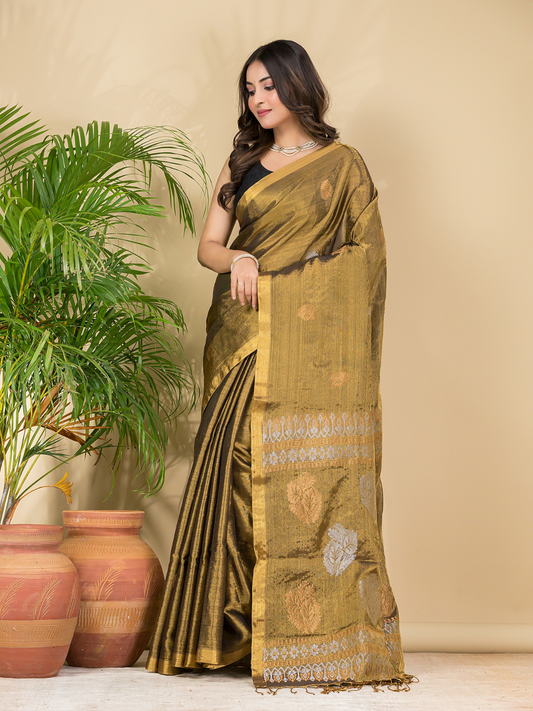 Tissue Silk Saree With Golden Brown - 029