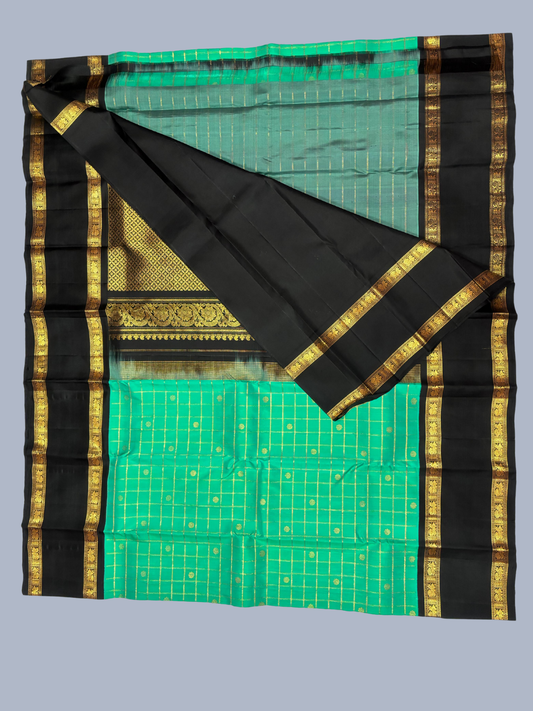 Pure Handwoven Gadwal Silk Saree With Teal Green - 031