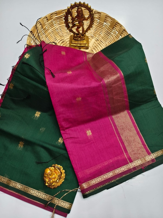 Maheshwari Silk Cotton Saree – Festive Elegance | Bottle Green