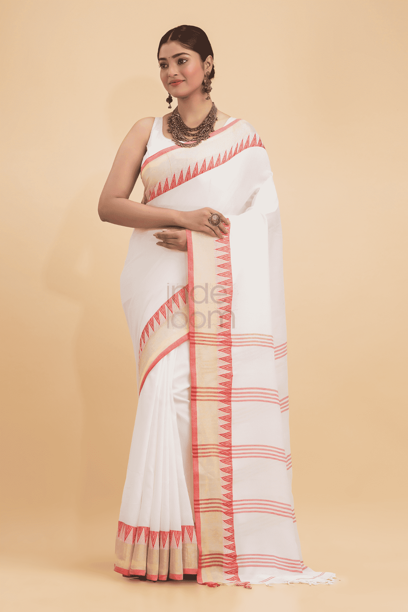 Dewali Silk Saree with Red and Golden Border-008 - indeloom