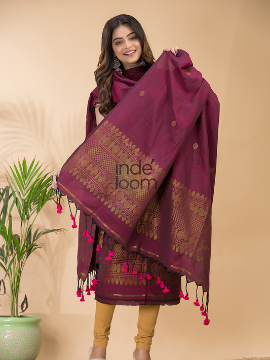 Wine Plum | Handloom Jamdani Linen Unstitched 2-Piece Kurti