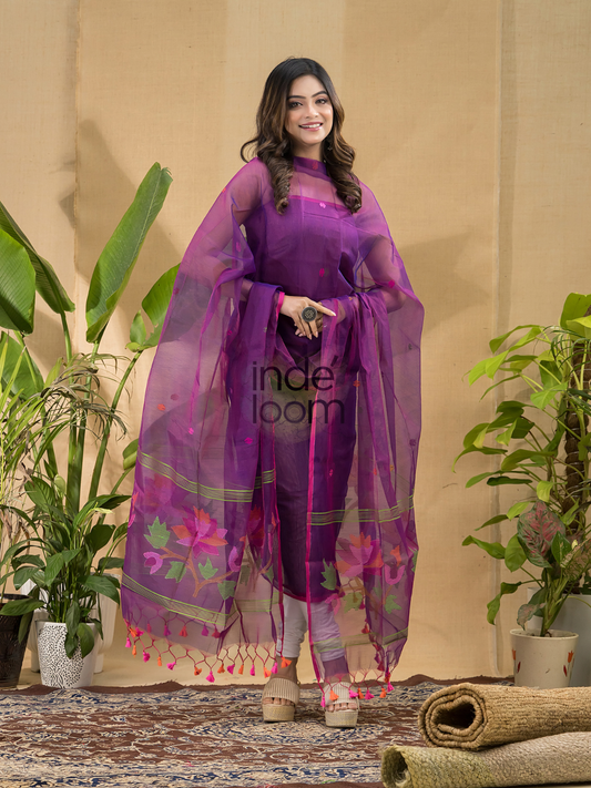 Royal Amethyst | Handloom Jamdani Muslin Unstitched 2-Piece Kurti | Tantuj Design