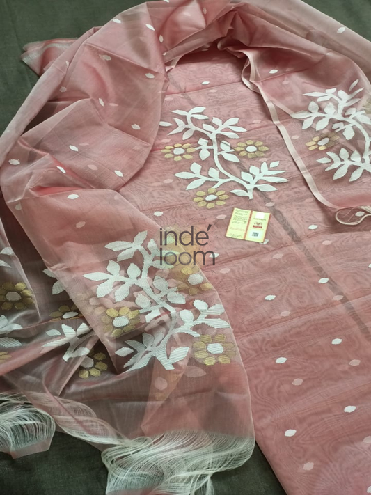 Muted Rose | Handloom Jamdani Muslin Unstitched 2-Piece Kurti