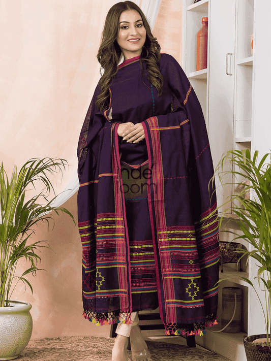 Raisin | Handloom Jamdani Cotton Unstitched 2-Piece Kurti | Bhujodi Design