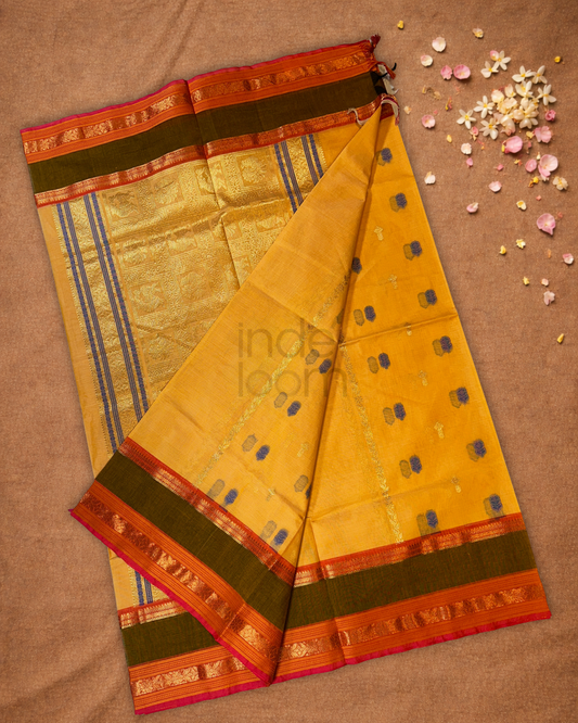 Chettinad Cotton Saree | Sun Yellow