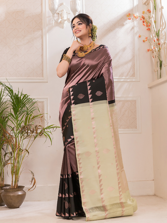 Rohini  -  Rouge pink weave with lotus zari and rich pallu