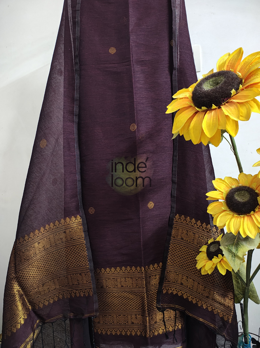 Raisin Brown | Handloom Jamdani Linen Unstitched 2-Piece Kurti