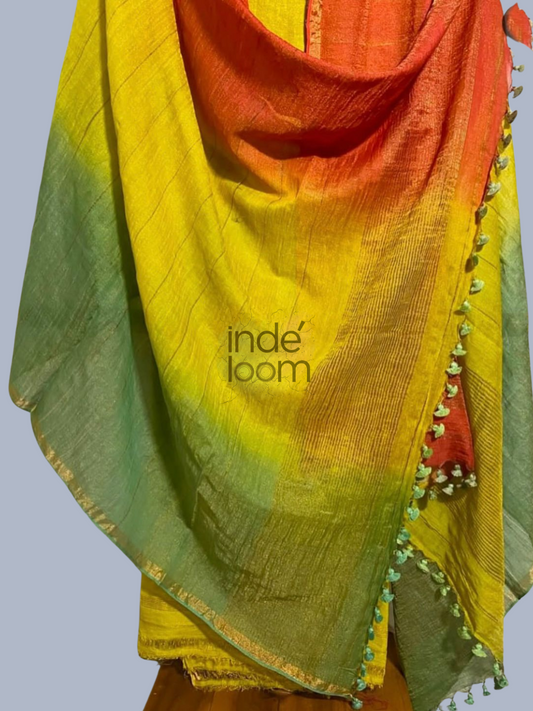 Golden Lime | Handloom Jamdani Linen Unstitched 2-Piece Kurti | Ombre Design