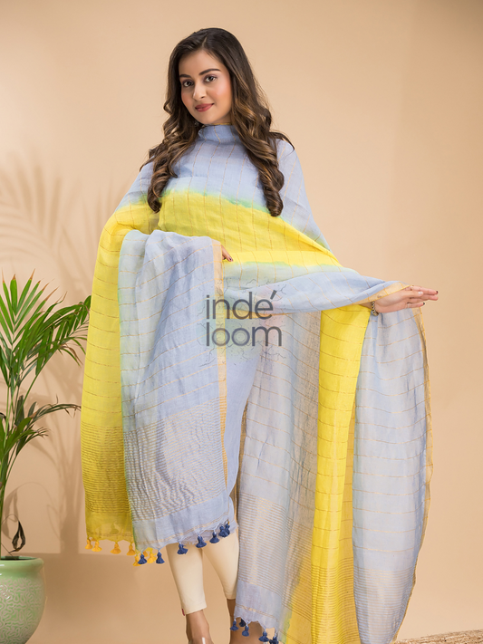 Powder Blue | Handloom Jamdani Linen Unstitched 2-Piece Kurti | Ombre Design