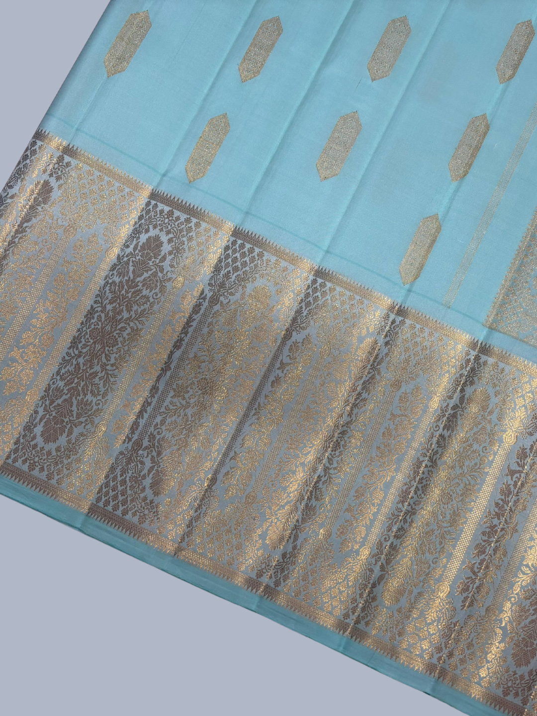 Pure Handwoven Kanchi Silk Saree In Sky Blue-039